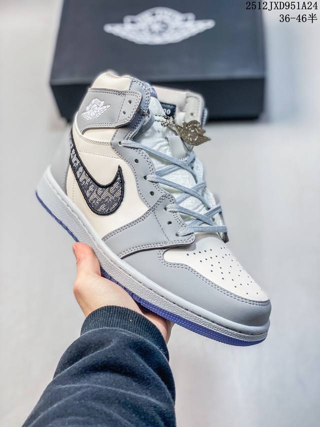 纯原Dior X Nike Air Jordan 1 High Og 耐克 迪奥联名 减震防滑耐磨 高帮复古篮球鞋 原楦原纸板 原厂头层皮料 铸造最完美鞋型 一