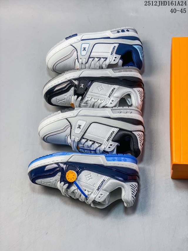 公司级 路易威登 Louis Vuitton Lv路易威登板鞋 时尚运动鞋潮厚底增高男鞋。舒适防滑底和百搭性霸屏整个时尚娱乐圈，细节调整完美主义！采用柔软皮革拼