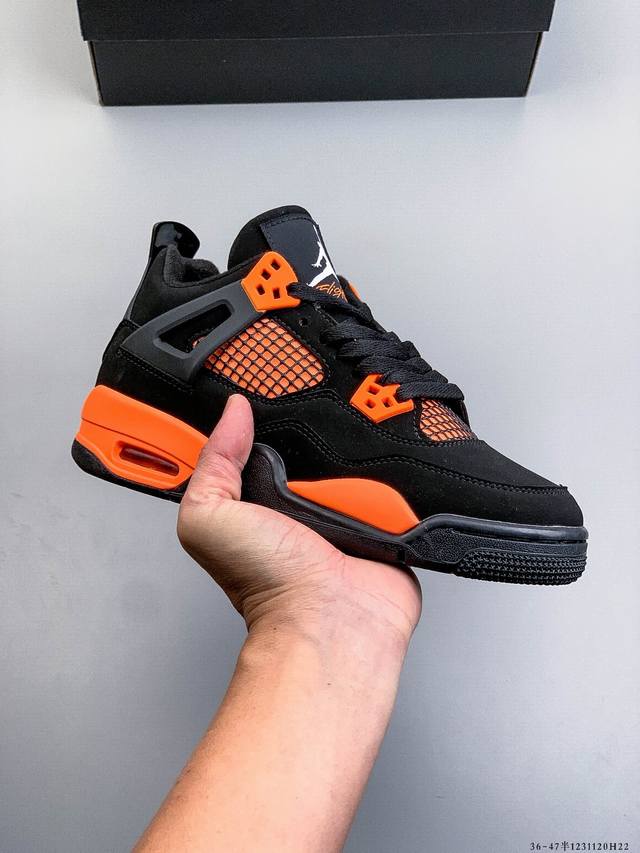 Air Jordan 4 Aj4代中帮复古休闲运动文化篮球鞋。秉承轻量化的速度型篮球鞋设计思想完成设计，降低重量的同时提升舒适度，中底延续前作使用了分离式后掌可