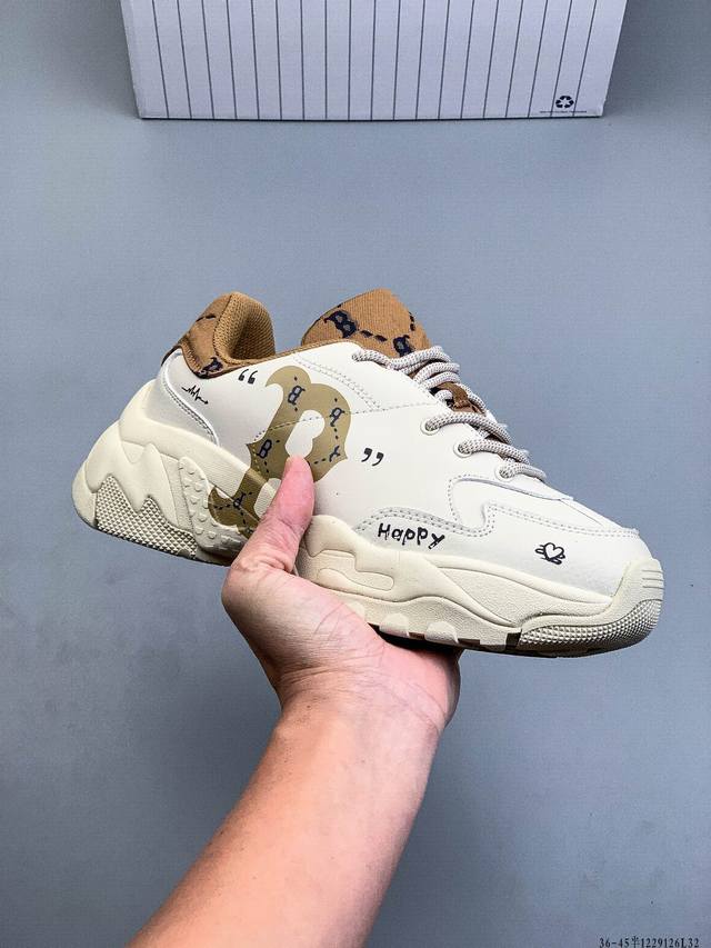 公司级！Mlb Chunky Liner 厚底休闲跑步鞋 Ny印花 牛皮材质运动鞋 1229126L32