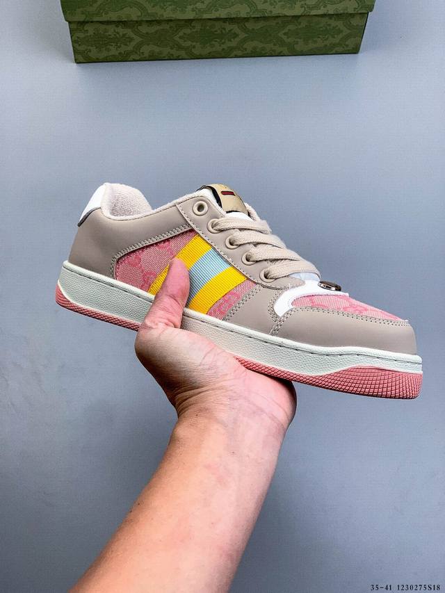 Gucci Distressed Screener Sneaker 古驰小脏鞋系列 官方同步 经典原型复古百搭做旧小脏板鞋复古学院风 怀旧版 1230275S1