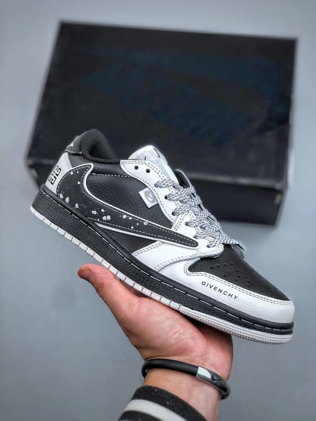 L版 Givenchy X Air Jordan 1 Low 泼墨米黑 此款主张打破传统的工业化流水线设计限制，以Made By Ideas的超级创意为理念，集