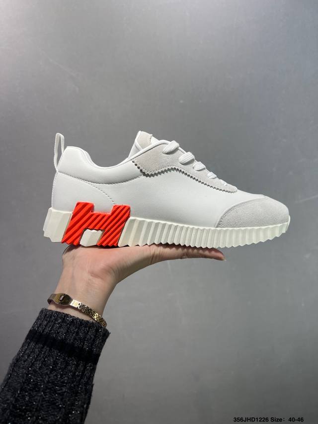 法国奢侈品品牌 爱马仕 HermèS Bouncing Low Sneaker 跳跃系列低帮轻便透气百搭休闲运动鞋“皮革黑白底”H221898Zh01390 尺