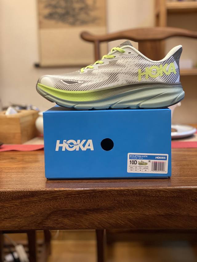 防水鞋 Hoka One Clifton 9 Gtx 克里夫顿 9 越版 只做最高端版本 货号 芦荟绿1141470F Stlv 尺码 男女鞋 36 36.5