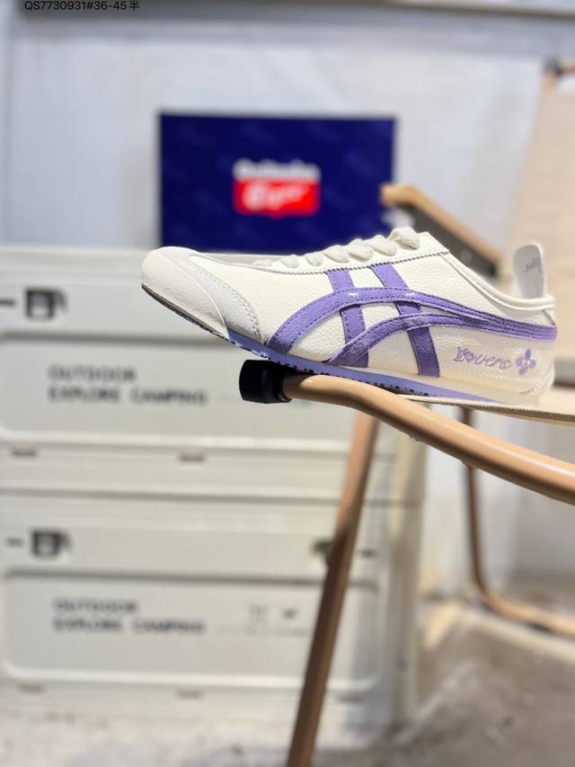定制款# Onitsuka Tiger Mexico 66 Sd 鬼冢虎 墨西哥升级版系列低帮复古经典虎爪百搭休闲皮革慢跑鞋 采用软质粒面牛剖革组合翻毛皮饰条鞋