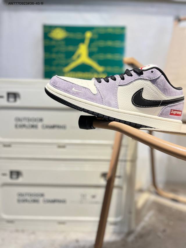 公司级头层皮Supreme X 乔丹Air Jordan 1 Low Aj1低帮系列篮球鞋 官方同步配色 原装级产物 #拒绝公底 立体鞋型 细节完美 高清洁度Q