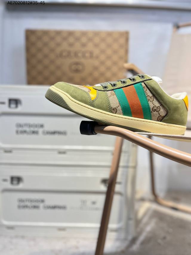 广东原厂# Gucci Distressed Screener Sneaker古驰经典小脏鞋原型复古百搭老爹板鞋 复古学院风Ae7020812#35-45