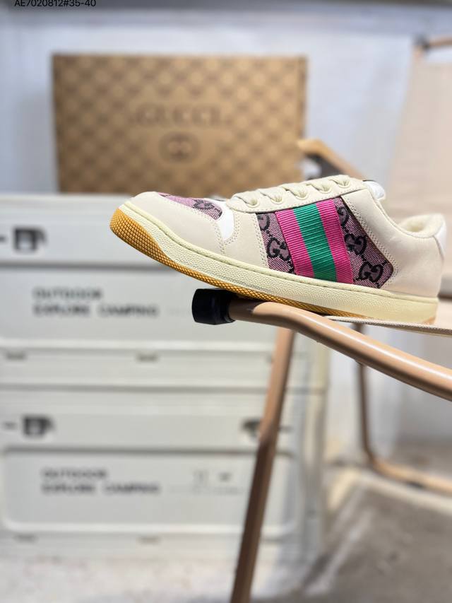广东原厂# Gucci Distressed Screener Sneaker古驰经典小脏鞋原型复古百搭老爹板鞋 复古学院风Ae7020812#35-40