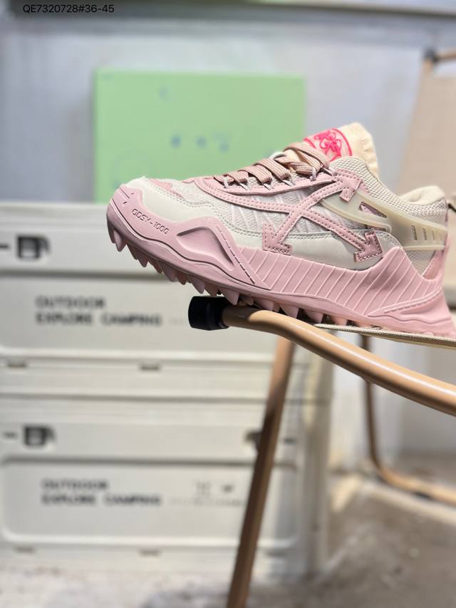 Off潮牌Ow老爹鞋White Odsy 箭头增高登山厚底情侣增高休闲运动鞋 Odsy-1000 Chunky Arrow复古跑鞋系列 帮面：网纱十革料 脚垫：