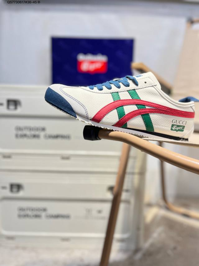 定制款# Onitsuka Tiger Mexico 66 Sd 鬼冢虎 墨西哥升级版系列低帮复古经典虎爪百搭休闲皮革慢跑鞋 采用软质粒面牛剖革组合翻毛皮饰条鞋