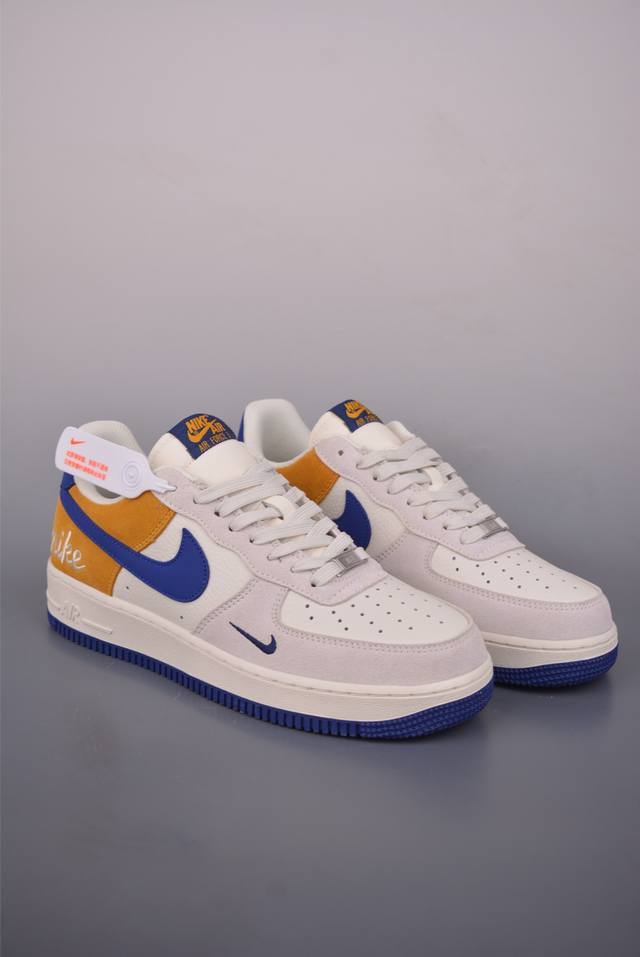 Nike Air Force 1 Low 白黄蓝 原楦头原纸板 打造纯正空军版型 专注外贸渠道 全掌内置蜂窝气垫 原盒配件 原厂中底钢印、拉帮完美 官方货号: