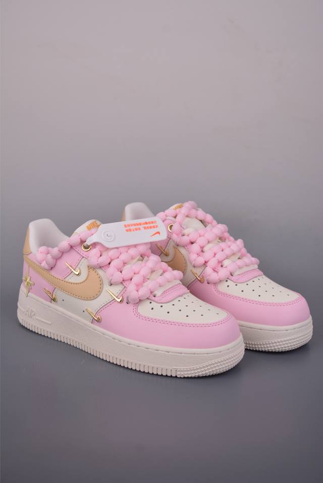 Nike Air Force 1 Low 肉粉四勾 解构绑带 原楦头原纸板 打造纯正空军版型 专注外贸渠道 全掌内置蜂窝气垫 原盒配件 原厂中底钢印、拉帮完美