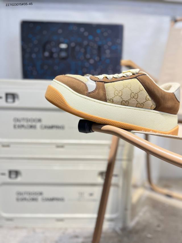 广东原厂# Gucci Distressed Screener Sneaker古驰经典小脏鞋原型复古百搭老爹板鞋 复古学院风577786 Zz7023015#
