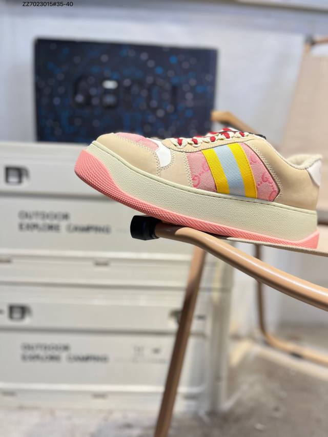 广东原厂# Gucci Distressed Screener Sneaker古驰经典小脏鞋原型复古百搭老爹板鞋 复古学院风577786 Zz7023015#3