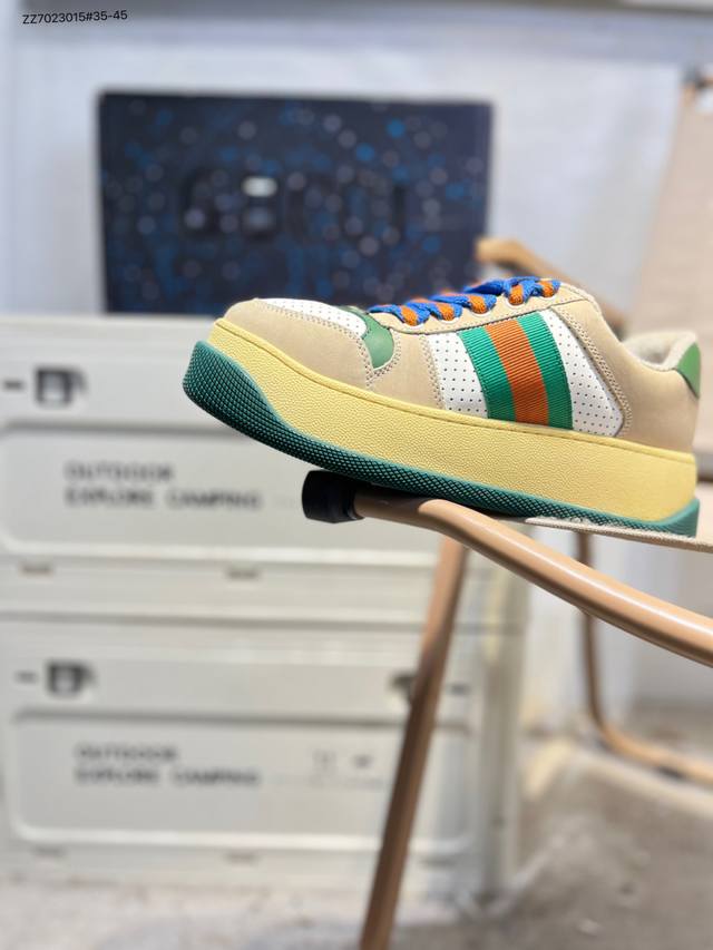 广东原厂# Gucci Distressed Screener Sneaker古驰经典小脏鞋原型复古百搭老爹板鞋 复古学院风577786 Zz7023015#3