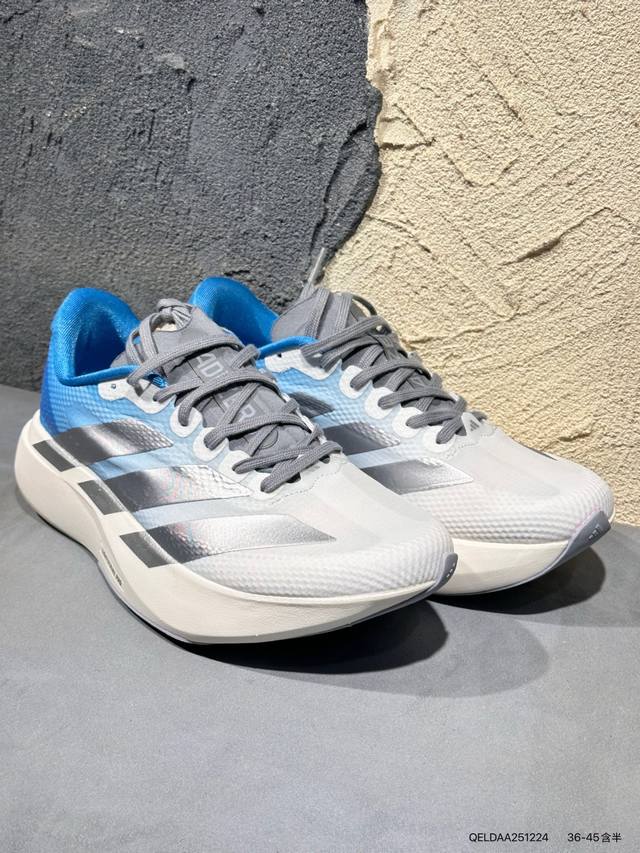 Adidas Adizero Evo Sl At R马拉松飞线贾卡轻质透气休闲运动跑步鞋 采用双层透气网纱 Flywire动态飞线绑缚鞋面材质 内置Zoom小气