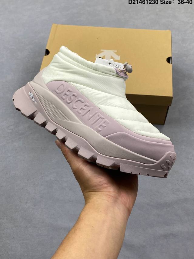 公司级迪桑特Descente Skistyle系列 p棉 马卡龙厚底面包营地鞋 保暖防滑耐磨 生活休闲鞋 鞋口抽绳设计 不漏风 穿脱十分方便 高弹中底 外置米其