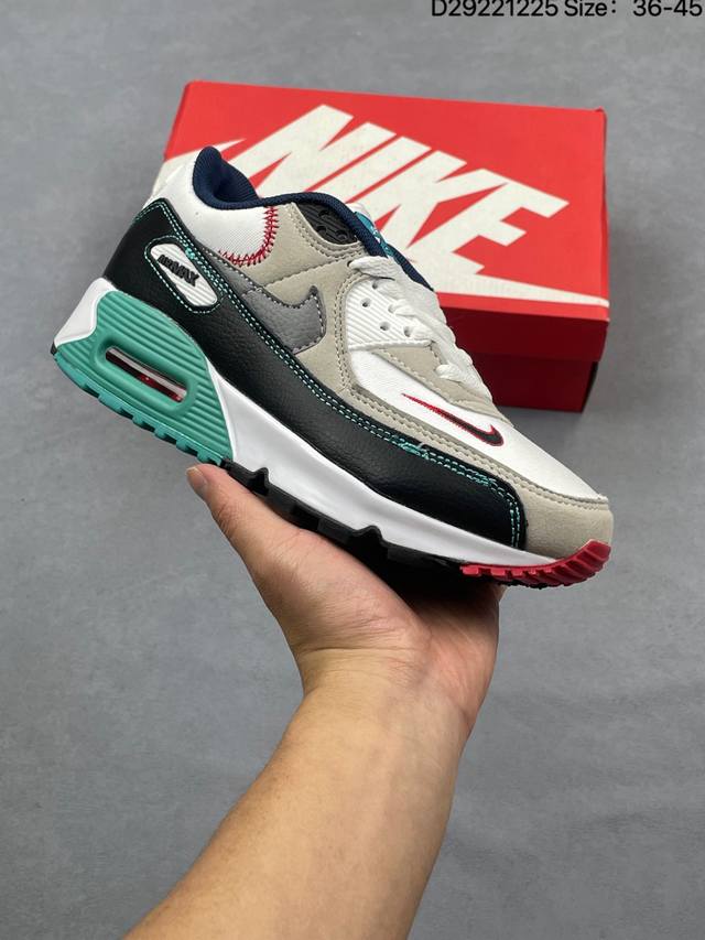 耐克Nike Air Max 90 经典复古小气垫缓震跑鞋 鞋面由皮和革织物打造，犀利的条线打造出酷劲十的足视觉效果 网布鞋增面强透气性，穿着为极舒适 经可典视