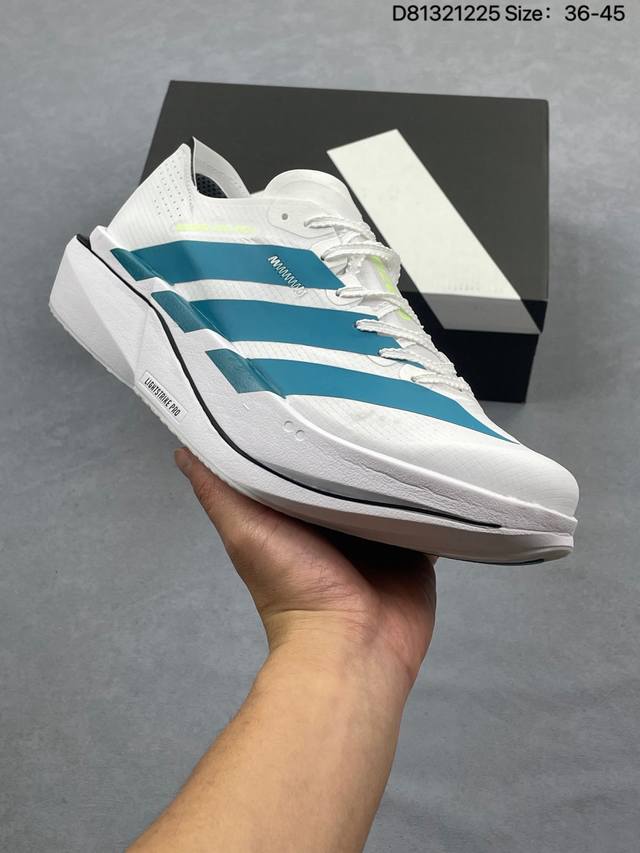 公司级Adidas Adizero Adios 5 M 阿迪达斯 马拉松飞线贾卡轻质透气休闲运动跑步鞋 采用双层透气网纱 Flywire动态飞线绑缚鞋面材质 内