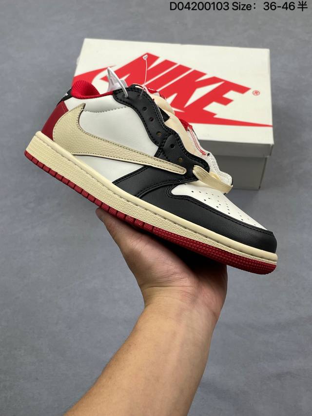 Aj1倒勾Travis Scott X Air Jordan 1 ” Reverse Mocha “ Aj1乔1 Ts 闪电 联名倒钩 低帮文化篮球鞋 完美品质