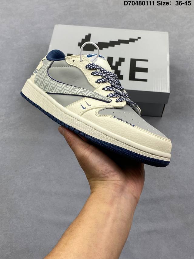 公司级Nike Air Jordan 1 X Travis Scott Aj1倒勾 乔一倒钩 ‘Diy’定制 耐克 低帮文化篮球鞋 DDD 完美品质出货 细节如