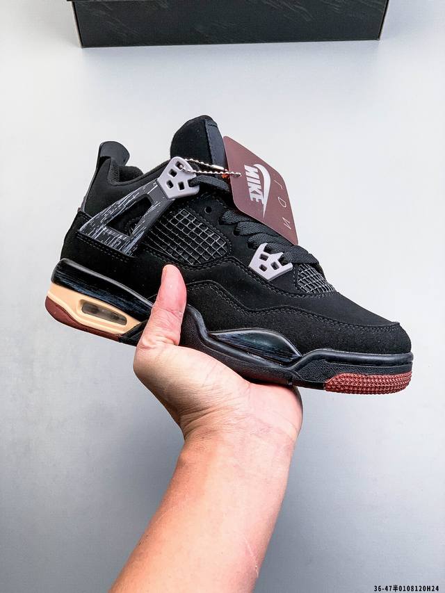 Air Jordan 4 Aj4代中帮复古休闲运动文化篮球鞋。秉承轻量化的速度型篮球鞋设计思想完成设计，降低重量的同时提升舒适度，中底延续前作使用了分离式后掌可