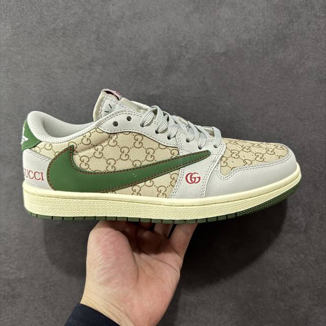 定制版 Travis Scott X Fragment Design X Air Jordan 1 Low Og Sp Aj1 乔1 古驰联名 花纹绿棕 低帮文