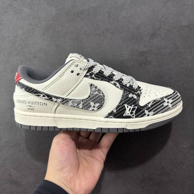 定制版 Louis Vuitton X Nike Dunk Sb Low 路易威登Lv X 耐克 Sb 低帮 黑白红牛仔 休闲运动板鞋 DDD 鞋身整体以米白色