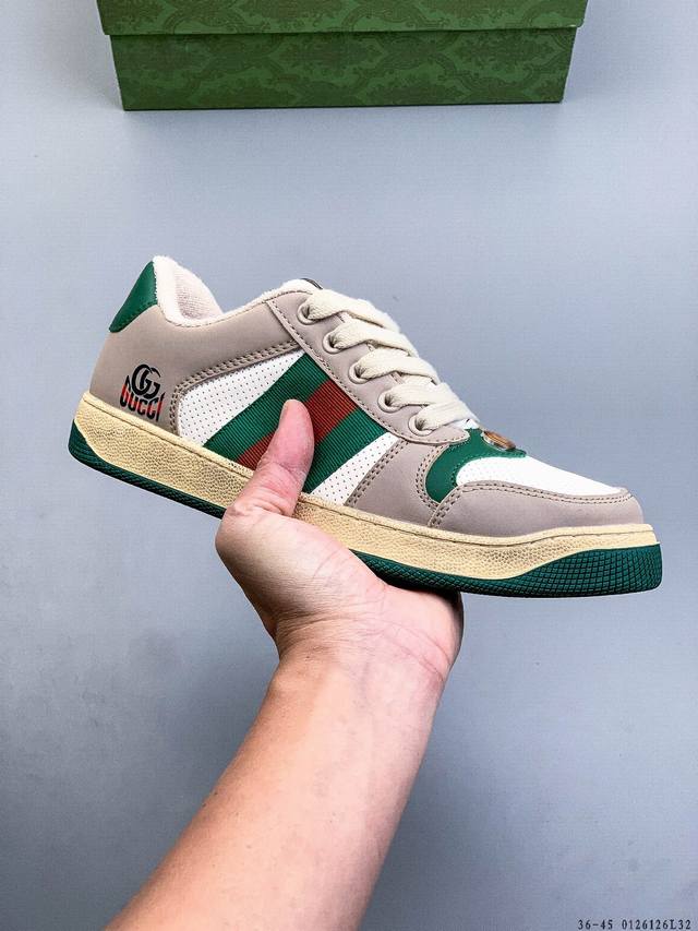 Gucci Distressed Screener Sneaker 古驰小脏鞋系列 官方同步 经典原型复古百搭做旧小脏板鞋复古学院风 怀旧版 DDD 01261