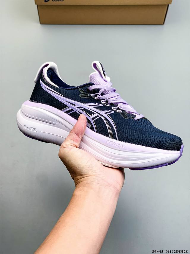公司级 Asics Gel-Nimbus 28 舒适防滑耐磨低帮休闲跑步鞋 DDD 鞋底采用了轻质发泡材料 并在后跟和前掌处采用了Asics亚瑟士核心科技-Ge
