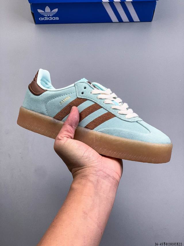 阿迪达斯Adidas Originals Sambae W 百搭单品复古桑巴板鞋 DDD Adidas Sambae W采用了生胶材质的厚底设计，轻松提升身高同