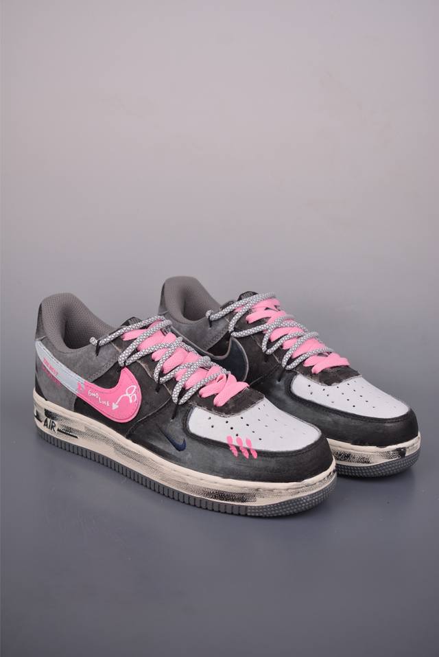 Nike Air Force 1 Low 手绘灰粉 解构绑带 DDD 原楦头原纸板 打造纯正空军版型 DDD 专注外贸渠道 全掌内置蜂窝气垫 DDD 原盒配件