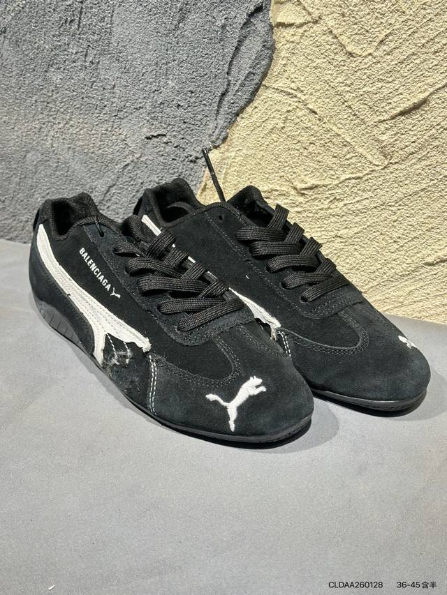 Puma 彪马 X Balenciaga巴黎世家 Speedcat 系列 薄底鞋 牛皮绒面革 圆头做旧磨损 低帮 生活休闲鞋 DDD 极速赛车系列 复古运动休闲