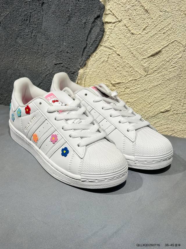 新品上市实拍 DDD Hello Kitty 凯蒂猫 X Adidas Originals Superstar 百搭舒适 防滑 低帮 板鞋 白色 DDD Id7