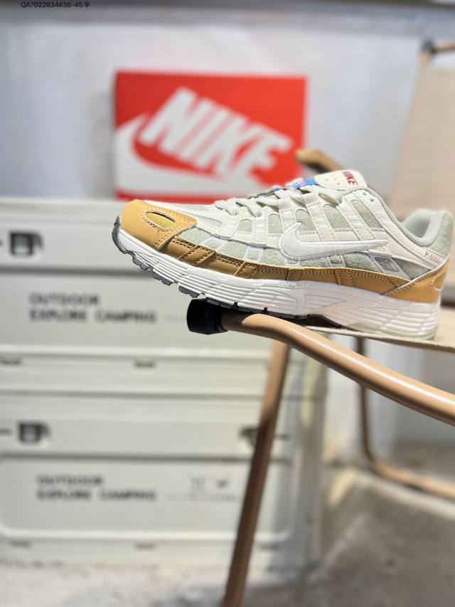 耐克 Nike P-6000 Laser Blue 复古科技个性运动老爹鞋。该鞋款鞋面采用纵横交错的覆面，重现 2000 年代跑鞋风格，同时搭配缓震鞋垫，带来舒