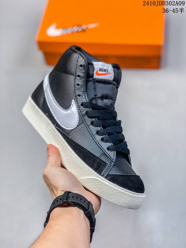 真标耐克nike Blazer Mid ‘1977 Vintage”Infinite“ 经典开拓者高帮百搭休闲运动板鞋.采用牛剖皮革鞋面材质 货号：Bq6806