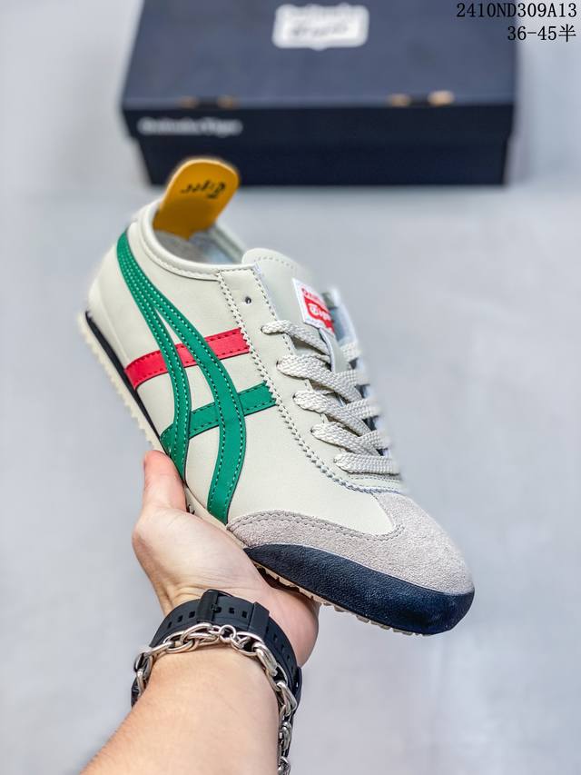 Onitsuka Tiger Mexico 66 阿斯克斯 亚瑟士 鬼冢虎 低帮 白蓝红 减震支撑低邦运动休闲鞋男女同款 这款鞋由皮革制成，具有鞋跟交叉加固设计