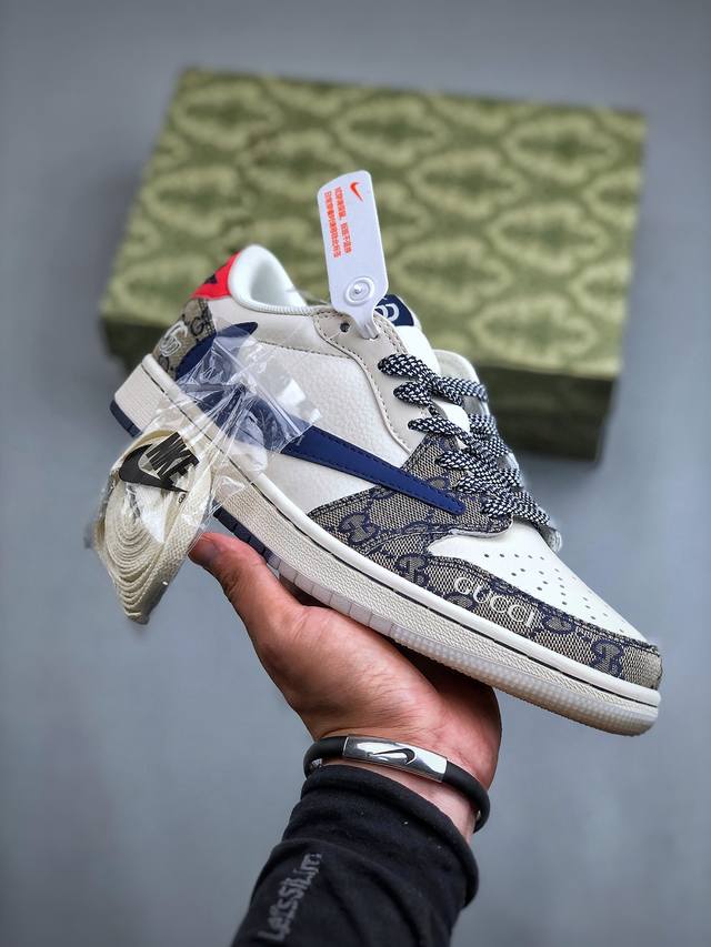 Travis Scott X Nike Air Jordan 1 Low X Gucci Air Jordan 1 Low 反转白蓝红倒钩 纯原版本全鞋采用原装