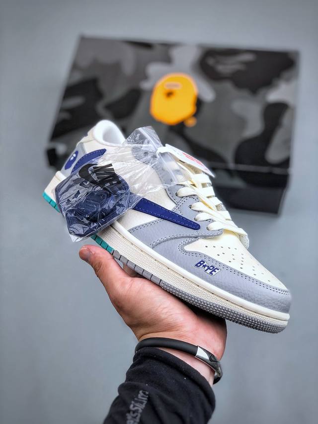 Travis Scott X Fragment Design X Air Jordan 1 Low Og Sp Aj1 乔1 Bape联名-米蓝烟灰 低帮文化休