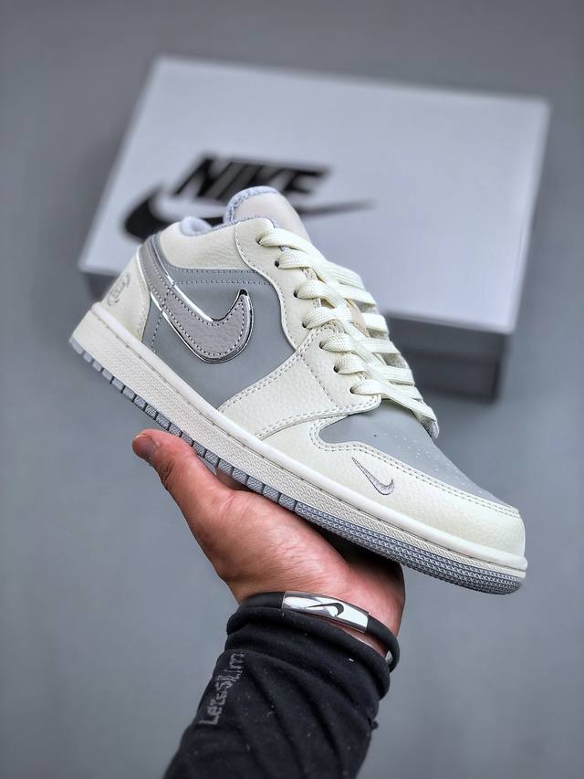 Air Jordan 1 Low Aj1 乔1 冠希联名-米白银边灰 高端定制 低帮复古篮球鞋 Dc2024-024 #定制鞋盒 大厂纯原品质出货 超高清洁度