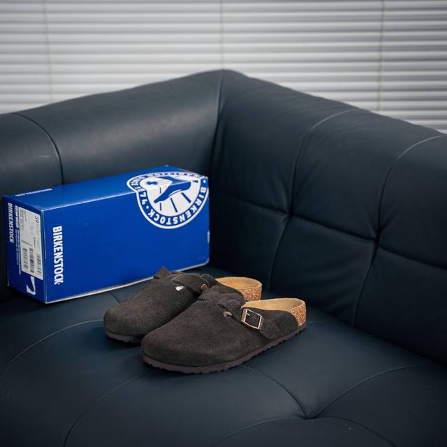 Birkenstock London 博肯 半托后跟系列 凉鞋后跟设计适应多种场景化穿搭出行 皮革绒面时尚休闲平底鞋 牛皮绒面革质地柔软 搭配可调节鞋扣提升穿着