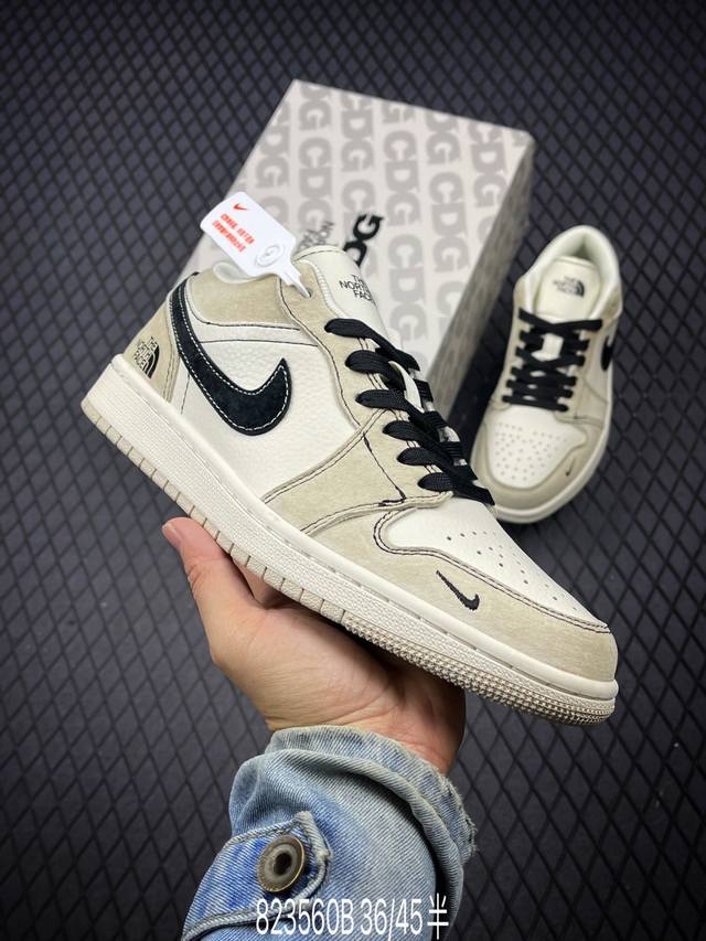Air Jordan 1 Low Aj1 乔1北面联名-奶咖 高端定制 低帮复古篮球鞋 #定制鞋盒 大厂纯原品质出货 超高清洁度 皮料切割干净无任何毛边 细节完