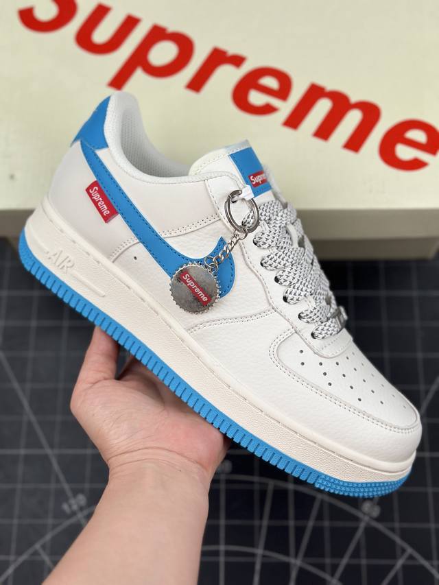 核心私 公司级nike Air Force 1 '07 Low “Supreme联名--湖水蓝”空军一号 低帮运动休闲鞋 折边针车 工艺难度大 原楦头原纸板 原
