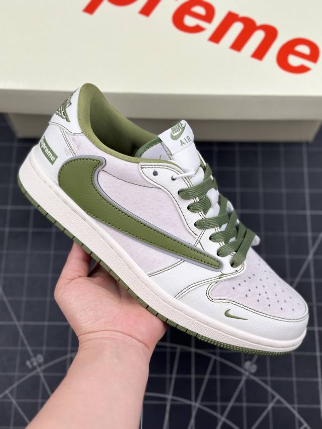 核心私 Travis Scott X Fragment Design X Air Jordan 1 Low Og Sp Aj1 乔1 Supreme联名-米白绿