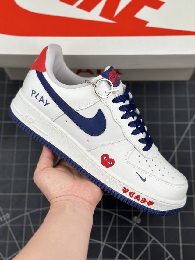 核心私 Nk Air Force 1'07 Low 川久保玲联名-米白深蓝 空军一号低帮休闲板鞋 #原楦头原纸板 原装鞋盒 定制五金配件 内置全掌气垫 原厂鞋底