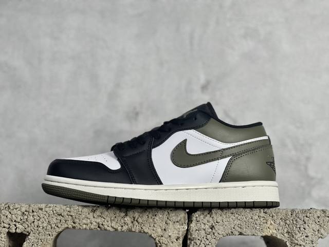 K版 Air Jordan 1 Low Medium Olive Aj1 2211乔1橄榄绿 低帮文化休闲板鞋 553558-092 黑色和中橄榄绿色调组合，在
