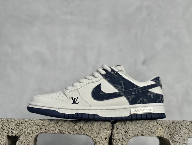 Nk Sb Dunk Low Lv联名-藏蓝牛仔米白蓝勾 周年高端定制 低帮休闲板鞋 Dj2024-008 #定制鞋盒 大厂纯原品质出货 超高清洁度 皮料切割干