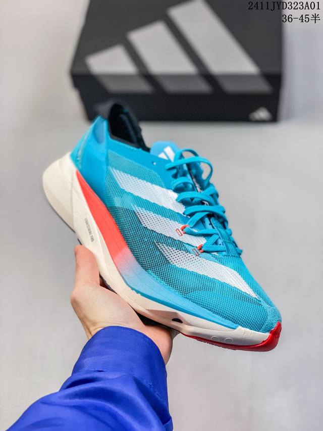 Adidas Adizero Adios Pro 3马拉松飞线贾卡轻质透气休闲运动跑步鞋 采用双层透气网纱 Flywire动态飞线绑缚鞋面材质 内置Zoom小气