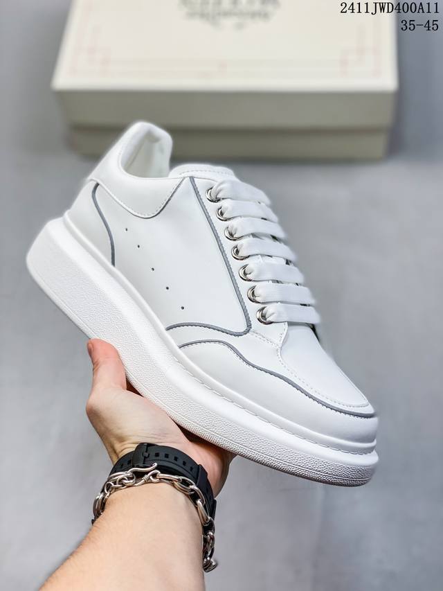 公司级意大利高奢品牌Alexander McQueen亚历山大 麦昆 Sole Leather Sneakers低帮时装厚底休闲运动小白鞋 货号:462214