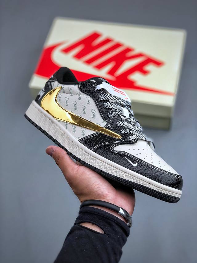 Travis Scott x Fragment Design x Air Jordan 1 Low OG SP AJ1 乔1 斯图西联名-龙鳞金勾 低帮文化休闲